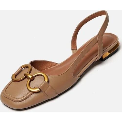 Baotou French Sandals Womens Summer 2021 New Metal Horsebit Back Empty Single Shoes Square Toe Flat Retro Womens Shoes