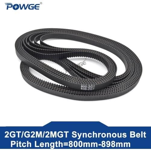 POWGE 2MGT 2M 2GT Synchronous Timing belt Pitch length 784/800/810/840/848 width 3/6/9/15mm Teeth 392 400 405 420 424 GT3 closed