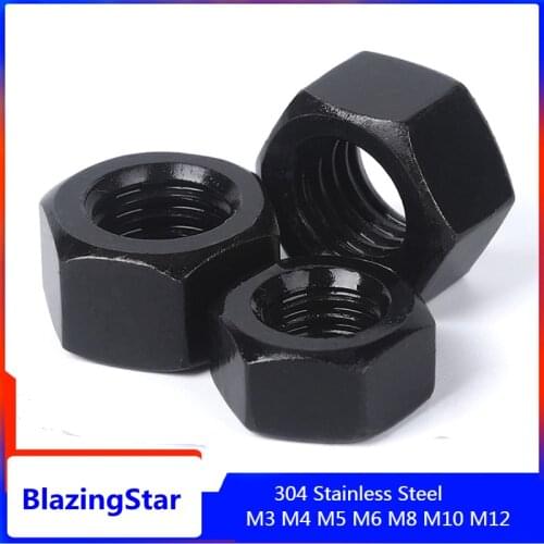 Surprise Price Black 5-50PCS 304 Stainless Steel Hex Nut Screw Cap M3 M4 M5 M6 M8 M10 M12 Nuts Hardware Fastener