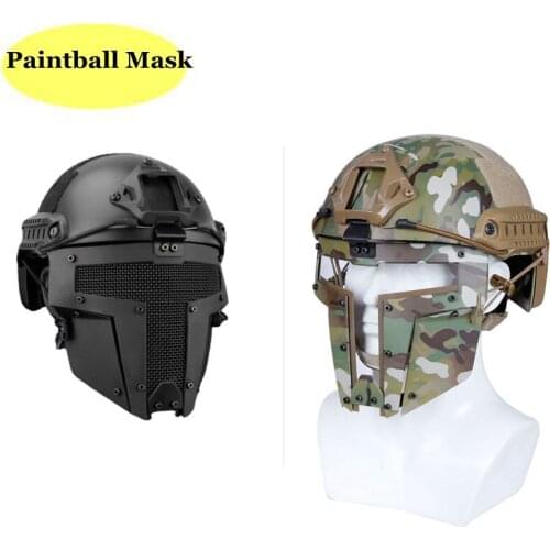 Full Face Tactical Paintball Mask Steel Mesh Protective Shooting Face Mask Military Airsoft Combat Mask Use with Fast Helmet