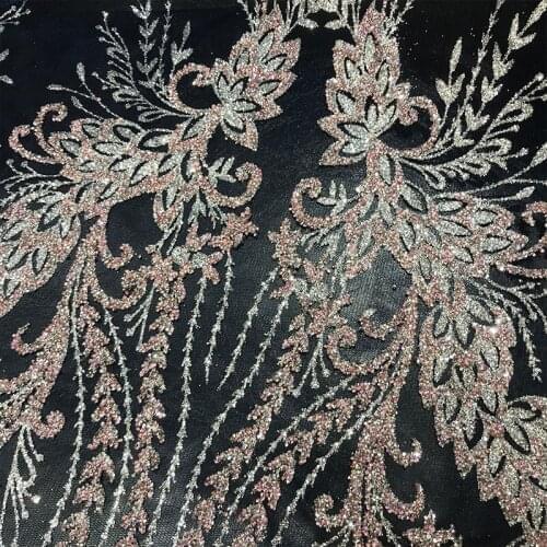 Navy Blue Luxury Design Glitter Tulle Lace Fabric with Stones and Sequins Mesh for Party Night Dress High Grade Sewing Material