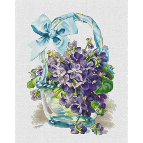 Violet flower basket patterns Counted Cross Stitch 11CT 14CT 18CT DIY Cross Stitch Kits Embroidery Needlework Sets home decor