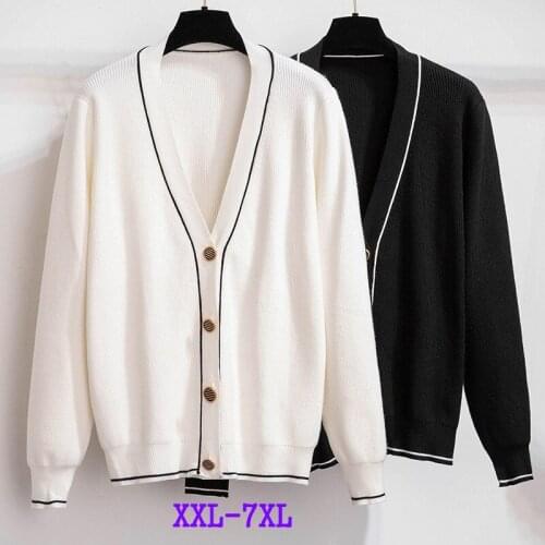 Oversize 3XL-7XL Knitted Cardigan Jacket Women Spring Autumn Long Sleeve Single-breasted V-neck Loose Sweaters Plus Size KW365