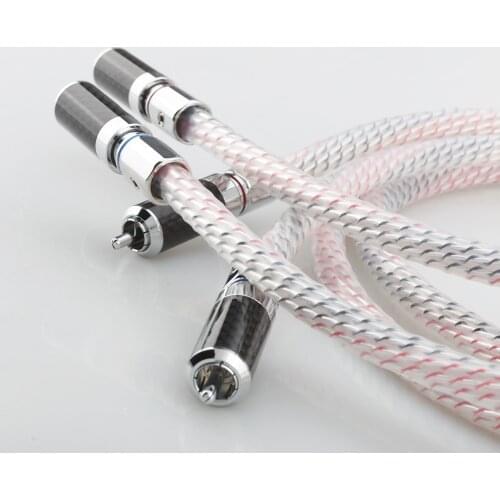 High Quality Pair Nordost Valhalla 7N silver plated audio RCA interconnect cable with Carbon fiber RCA plug connector
