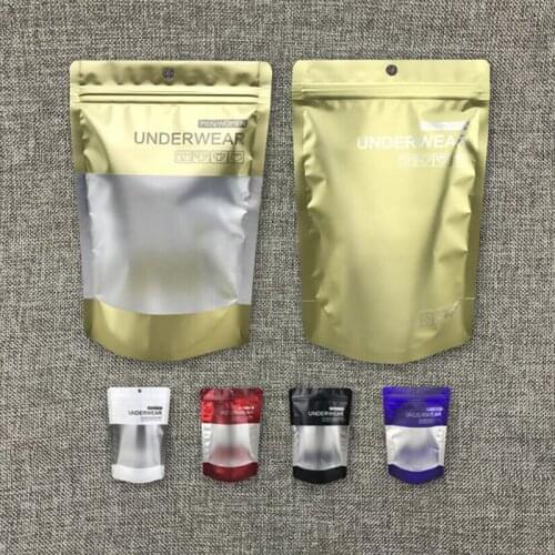 100 Pcs High Grade Stand up Plastic Underwear Packaging Bag with Zipper, Colorful Reusable Underpants Briefs Showing Window Bag