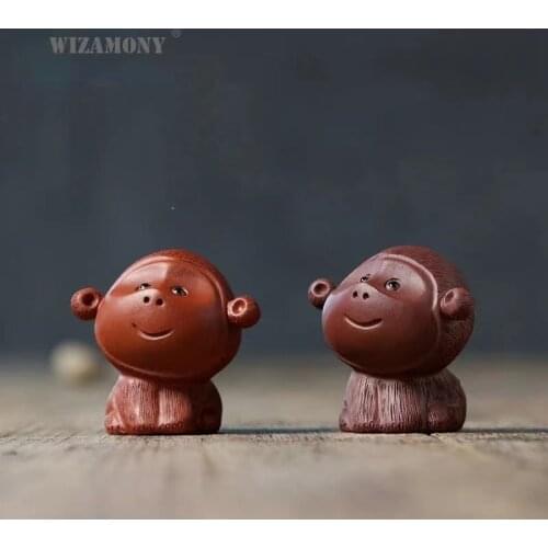 WIZAMONY Yunshang Yixing Zisha Meng Monkey Tea Pet Handmade Purple Mud Clear Cement Zodiac can raise tea play ceramic ornaments