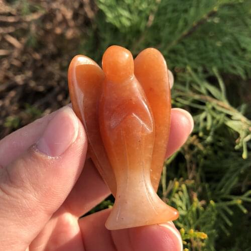 1pcs Natural Orange Aventurine Angel Sculpture Polishing Stone Healing Crystal Angel For Decorative
