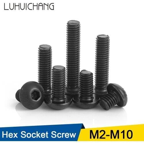 10-60pcs/Lot ISO7380 Hex Screw M2 M2.5 M3 M4 M5 M6 M8 Black Button Head Hex Socket Cap Screw Hexagon Socket Round Head Screws