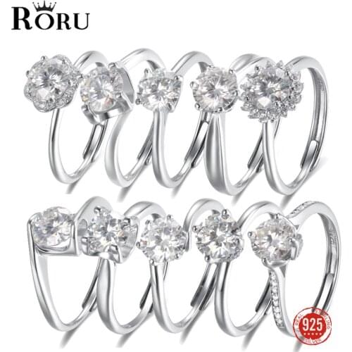 100% 925 Sterling Silver Moissanite Open Adjustable Finger Rings Fine Jewerly Engagement Wedding Rings for Women
