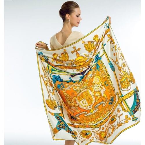 2021 Luxury Brand Silk Scarf Women Print Square Shawl Hijab Scarfs Female Fashion Hand Roll Shawls Scarves For Ladies 130*130cm