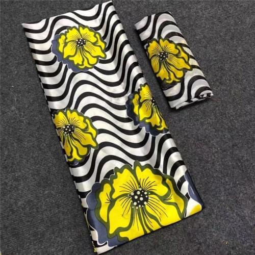 African wax ribbon silk wax ankara 2021 satin fabric 4 yards audel/modell cotton fabric for dress +2 yards chiffon LY031401