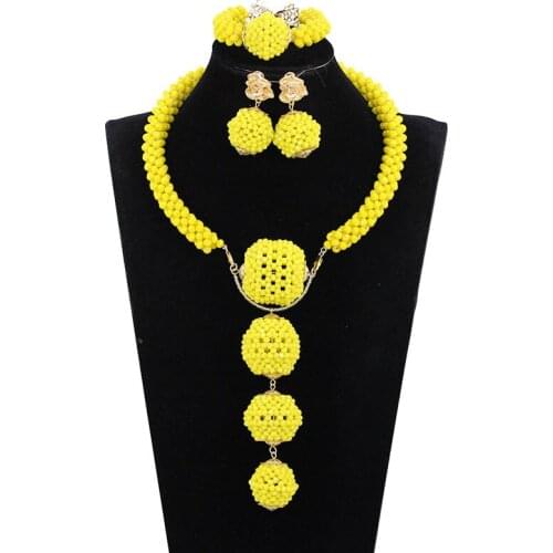 African Beads Jewelry Sets Yellow Nigerian Wedding Jewelry Sets Crystal Pendant Indian Bridal Jewelry Sets Hot SET WE163