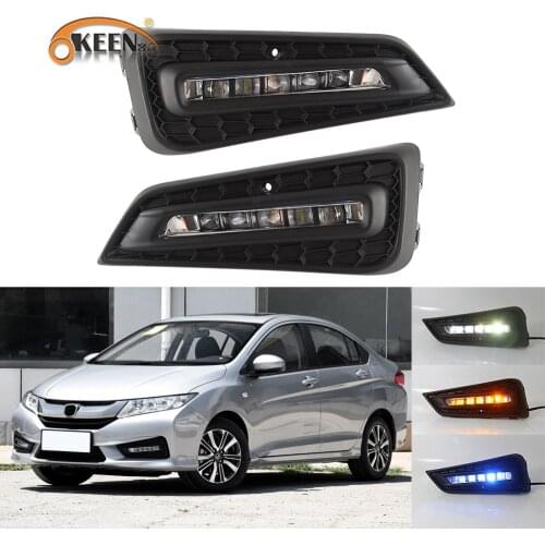 OKEEN 2pcs Car LED Daytime Running Light for Honda City 2015 2016 2017 2018 White DRL Yellow Turn Signal Light Ice Blue Fog Lamp