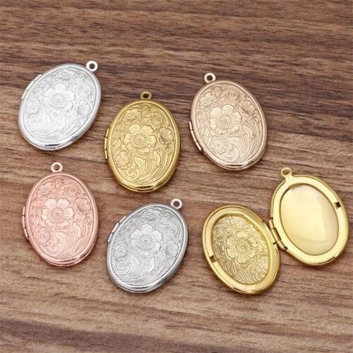 BASEHOME 5pcs/lot Gold/Silver Plated Copper Photo Floating Locket Pendant Flower Charms for DIY Memory Necklace Jewelry Making