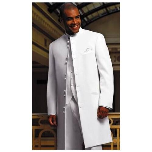 White High Quality Long Coat Groom Tuxedos Groomaman Blazer Mans Suits For Wedding Prom Dresses Business Suit(Jacket+Pants+Vest)