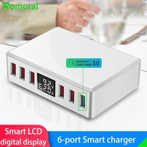6 USB Charger QC 3.0 Fast Charging Multi-Port Travel Charger Station Quick Charge USB Charging With Smart LCD Digital Display