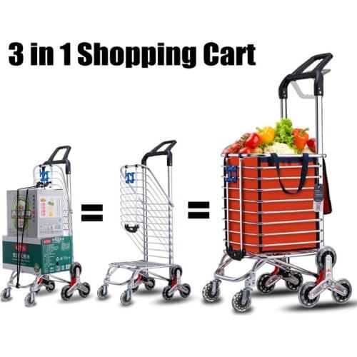 Household Trailer 35L Portable Shopping Cart with 8 wheels, foldable trolley with Aluminum Alloy Frame, 3 in 1 luggage frame