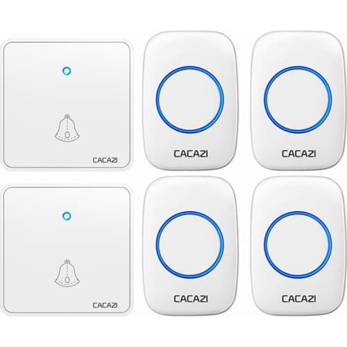 CACAZI Home Wireless Night Light Doorbell Waterproof 300M Remote 2 Transmitter 4 Receiver CR2032 Battery US EU UK Plug 60 Chimes