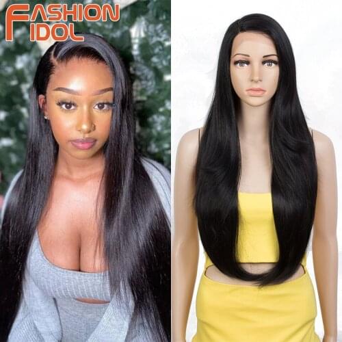 Lace Black Wigs Cosplay Side Part Anime Long Straight Soft Hair 28 Inches Synthetic Brown Lace Wig For White Women FASHION IDOL