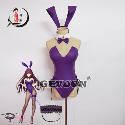 Game Fate/Grand Order Scathach Cosplay Costume Purple Sexy Bunny Girl Jumpsuit Full Set Role Play Clothing High-End Custom-Make