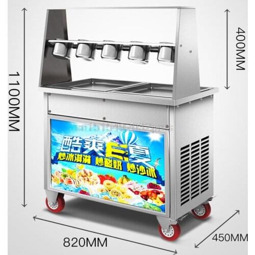 Commercial ice cream roll 1800W Thai fried ice cream roll machine fried roll ice cream machine with 2 pot 5 small bowls