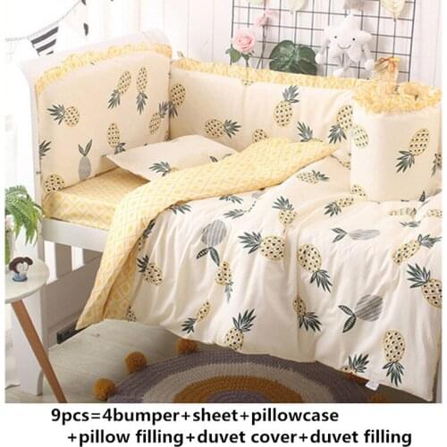 6/9PCS pineapple Cartoon baby bed sheet bedding cotton set for newborn super soft whole set ropa de cuna,120*60/120*70cm