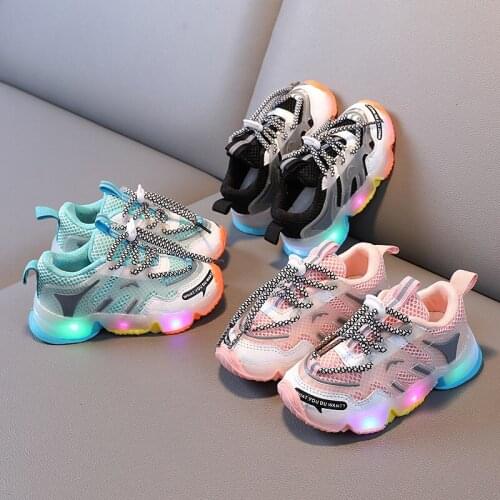 LED Flash Boys Girls Sport Shoes Cartoon Image Breathable Net Lighted Kids Sneaker /Size 21-30 / 1-3T