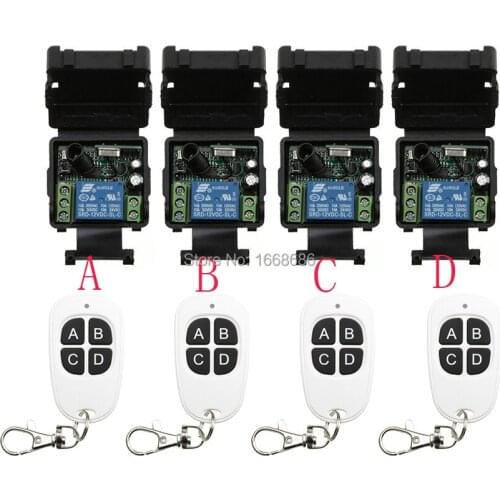 Hot Sales DC 12V 1CH 10A 4*Receiver & 4*Transmitter RF Wireless Remote Switch light /lamp/ window/Garage Doors shutters