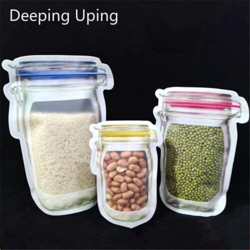 100Pcs Reusable Bottle Shape Bags Nuts Candy Cookies Bag Seal Fresh Food Storage Snacks Zipper Sealed Kitchen Organizer Pouches
