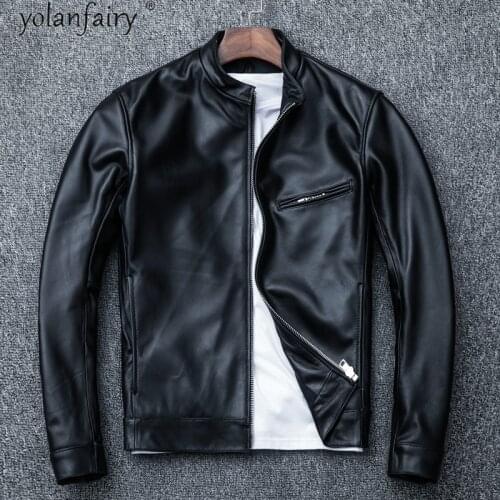 2021 New Genuine Leather Jacket Men Slim Real Sheepskin Coat Stand Collar Motorcycle Jackets and Coats Mens Clothing Veste Homme