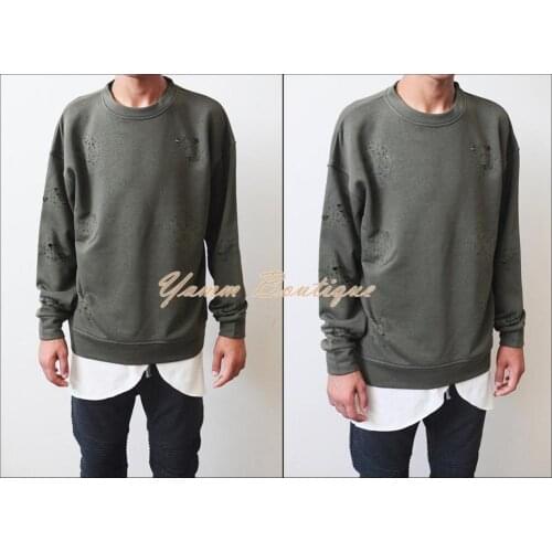 Essential Relax Fit Drop Shoulder Destroy Distressed Mens Fitting Sweatshirt