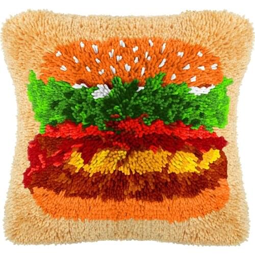 Latch Hook Kits for Adults Kids Color Printing Hamburger Pattern, Carpet Embroidery, for Embroidery, Hobby Craft Embroidery DIY