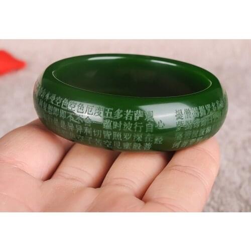 Natural jade bangles for women handmade Heart Sutra and jade bracelet for women