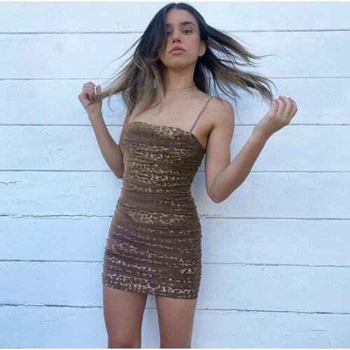 2021 European and American new womens wear ins style sling sexy one shoulder fashion slim fit bag hip dress Leopard skirt