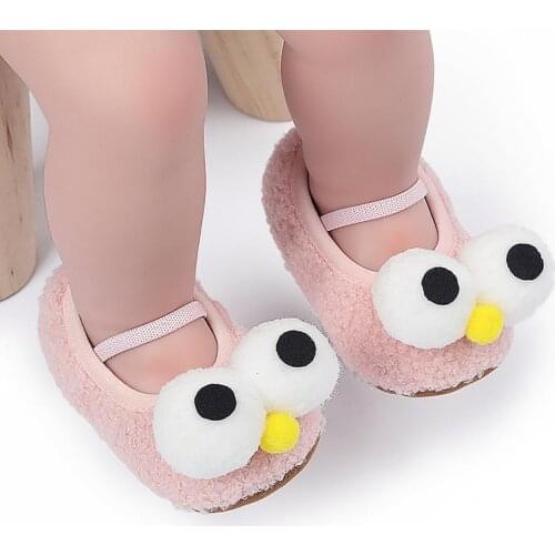 2021 New Autumn Winter Baby Boys Girls Shoes Non-Slip Cartoon Animals Plush Eyes Shape Cute Toddler Shoes Size 11/12/13