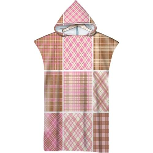 Striped Plaid Hooded Beach Towel Microfiber Towel Poncho Swimming Beach Towel Adult Child Bath Towel Bathroom