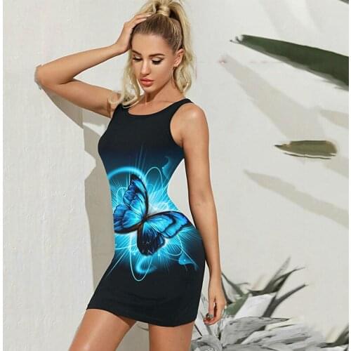 Plus Size Printed Sleeveless Summer Dress for Women Bodycon Butterfly Y2K Mini Tank Harajuku Dresses Ladies O-neck Clothes 2021