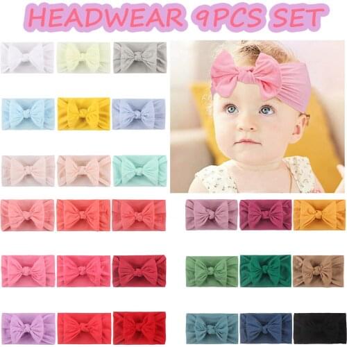 Kids Newborn Girls Baby Solid Headband Soft Bow Knotted Hair Accessories Wide Side Breathable Turban Headwrap Stretchy Headpiece