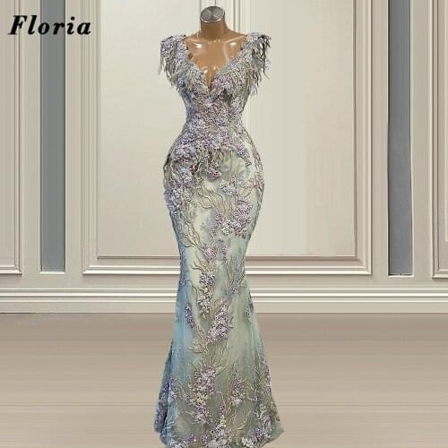 Plus Size Feathers Evening Dresses Gowns 2021 Saudi Arabia Long Prom Dress Robes De Soiree Beaded Party Night Gowns For Weddings
