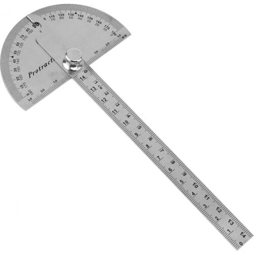0 - 180 Degree Stainless Steel Adjustable Angle Ruler Tool with 145mm Round Head Rotary Protractor for Industrial Measurement