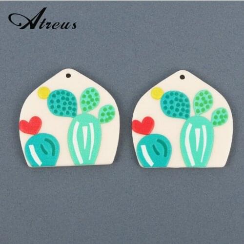2pc/Set Green Cactus Earring Charms for Jewelry Making Supplies Design DIY Cute Pendants Necklace Bracelet Key Chain Accessories
