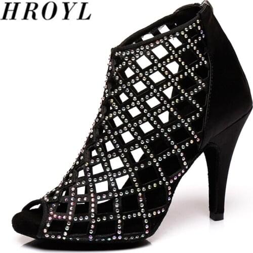 HROYL Women Latin dance shoes For Girls ladies With Rhinestone Ballroom Tango Dancing Shoes 10/8.5/7.5/6/CM Heels Dropshipping