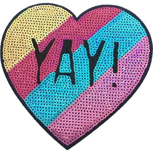 YAY Hearted Sequined Iron on Patches New Arrival Colorful Heart Shape Sequins for Clothes DIY Sewinf Accessories