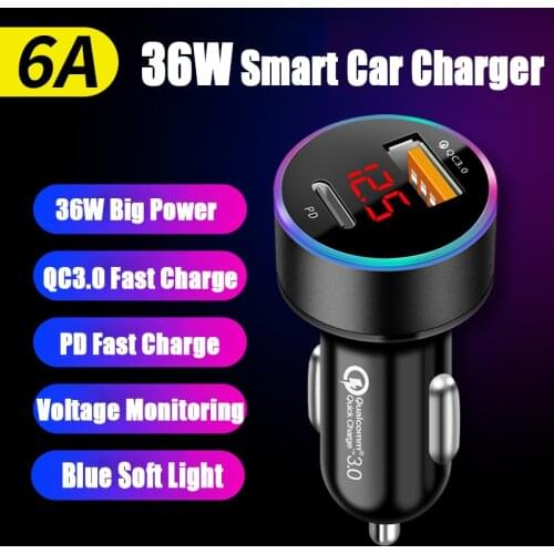 36W PD Car Charger Dual USB Fast Charger for iPhone 8 X 11 SE Pro QC 3.0 Fast Charging Car USB Charger Car Phone Charger