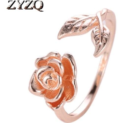 ZYZQ Lovely Romantic Rose Flower Engagement Finger Knuckle Rings With Cute Leaves Design Adjustable Open Midi-Rings Jewelry Hot