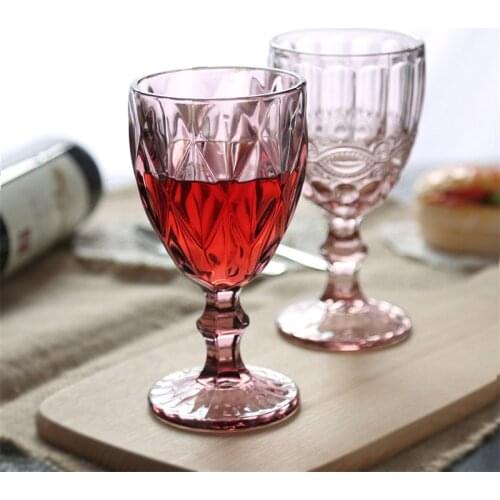 1PC Relief Wine Glass Goblet Cup Color Vintage Juice Drinking Cups Spirits Wedding Party Red Wine Glass Drinkware Bar Home Gift
