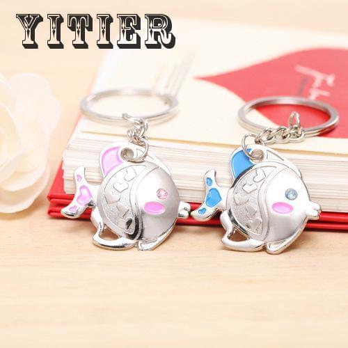 10pcs/lot Creative Lovers Sweet Romantic Key Buttons Rings Lovely Fish Modal Cute Pendants Exquisite Cartoon Gifts Keychain Q031