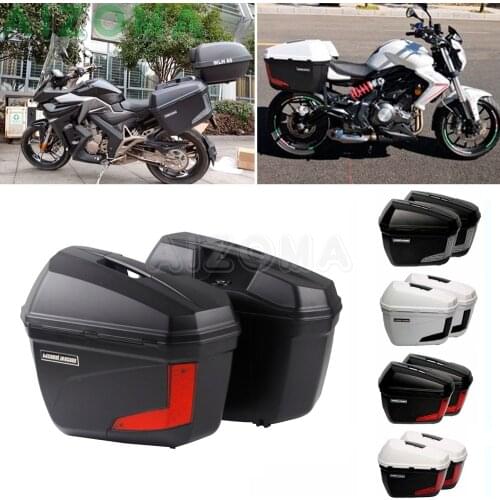 2x Unviersal Street Motorcycle Rear Rack Sidecases 23L Side Luggage Storage Boxes w/ Bracket Kit For Yamaha Suzuki Kawasaki BMW