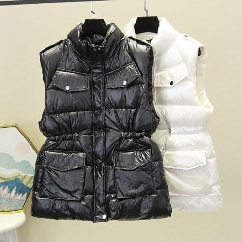 2021 Winter Womens Long Down Vest Warm Solid Gilet Autumn Female Waistcoat Sleeveless Thick Windproof Casual Outwear white