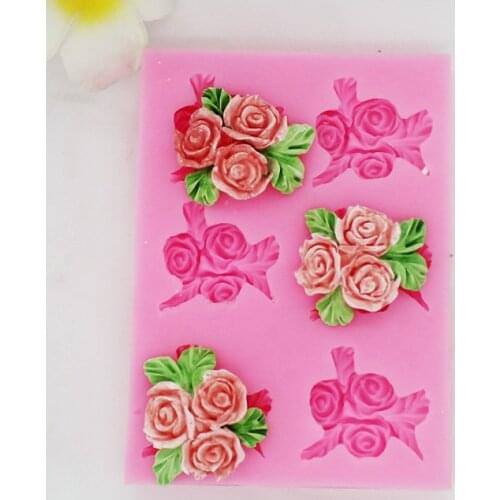 6 Holes 3 small roses small flowers aromatherapy gypsum decorative wax card, Silicone Mold Diy Incense Stone P1233